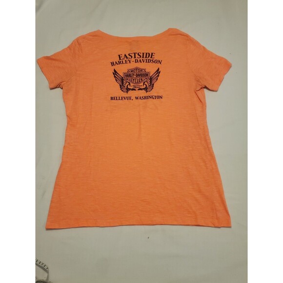 Harley Davidson Womens V Neck Burnout T Shirt XXL Neon Orange - Picture 3 of 7
